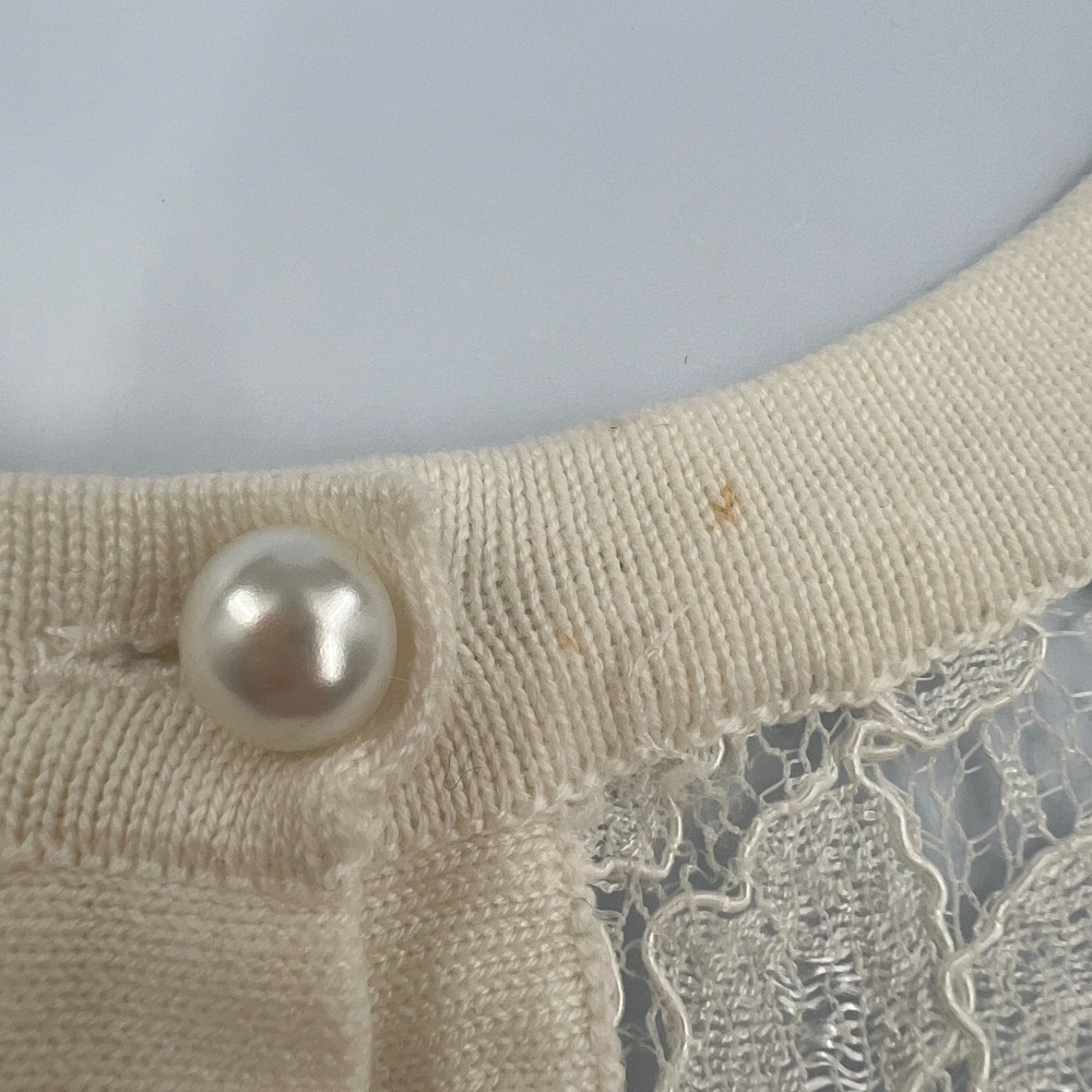 Karl Lagerfeld Paris White Knit Cardigan Pearl Buttons Lace Front Size L - Picture 6 of 7